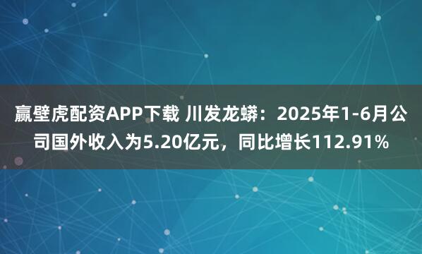 赢壁虎配资APP下载 川发龙蟒：2025年1-6月公司国外收入为5.20亿元，同比增长112.91%