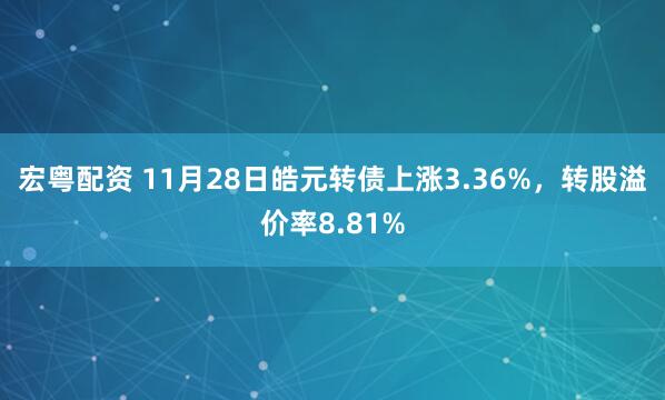 宏粤配资 11月28日皓元转债上涨3.36%，转股溢价率8.81%